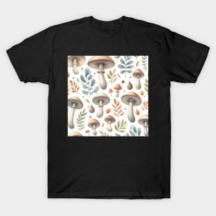 Vintage Mushroom and Leaves Pattern T-Shirt